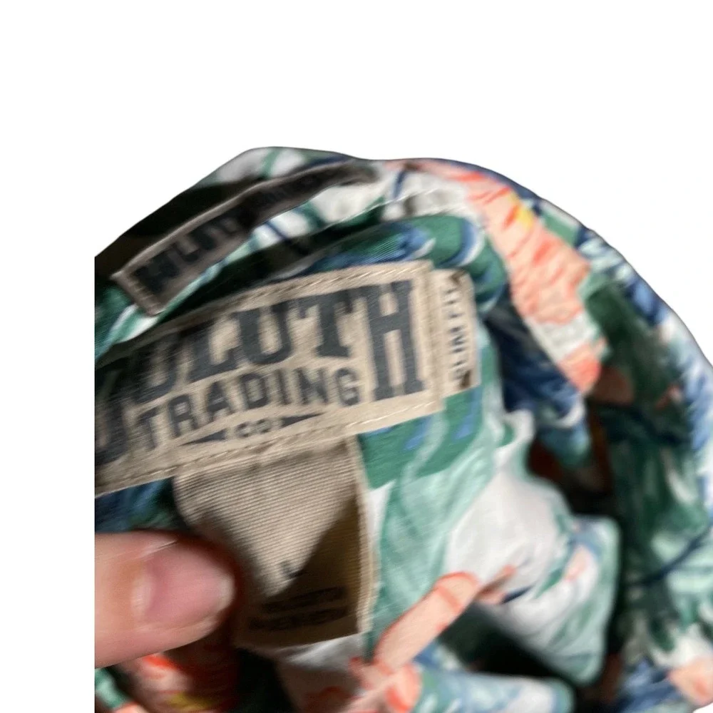 Duluth Trading Co Mens Large Slim Fit Tropical Hibiscus Floral Button Down Shirt - Picture 2 of 7